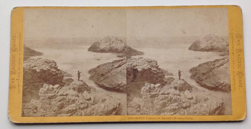 antique US made EDW. J. MUYBRIDGE stereoview card of South Farallon Island - Breaker Cove